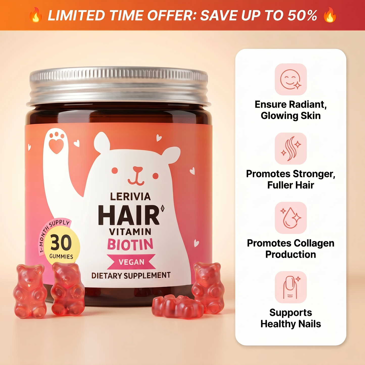 Biotin Gummies for Healthy Hair, Skin & Nails